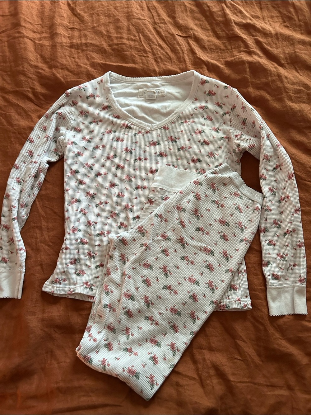 Vtg Victorias Secret Country Floral Waffle PJ Set Size M Pastel Feminine Lounge